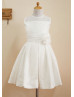 Sheer Neck Ivory Tulle Taffeta Knee Length Flower Girl Dress
